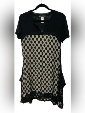 Clotheshead Black Polka Dot Mesh Handkerchief Hem Dress Size XL